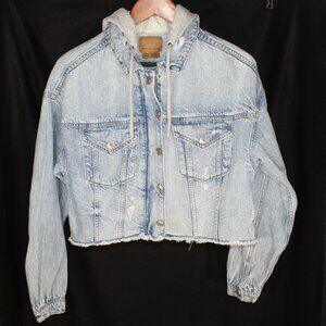 American Eagle Denim Distressed Jean Zip Up Hooded Jacket - Size Small